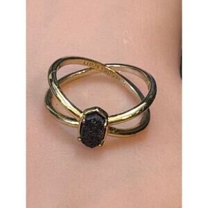 Kendra Scott Gold-Tone Crossover Ring with Black Druzy – Size 7